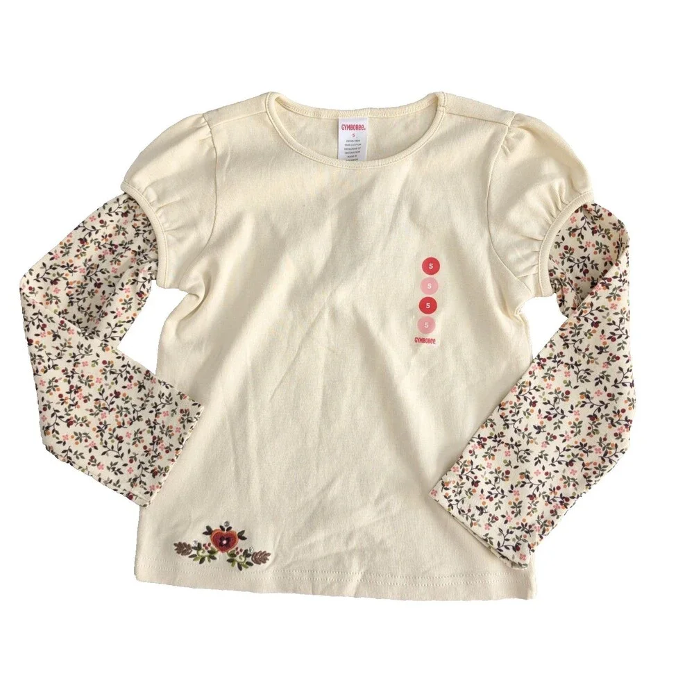Vintage Gymboree Long Sleeve Top Size 5 Ivory Floral Layered Floral NWT